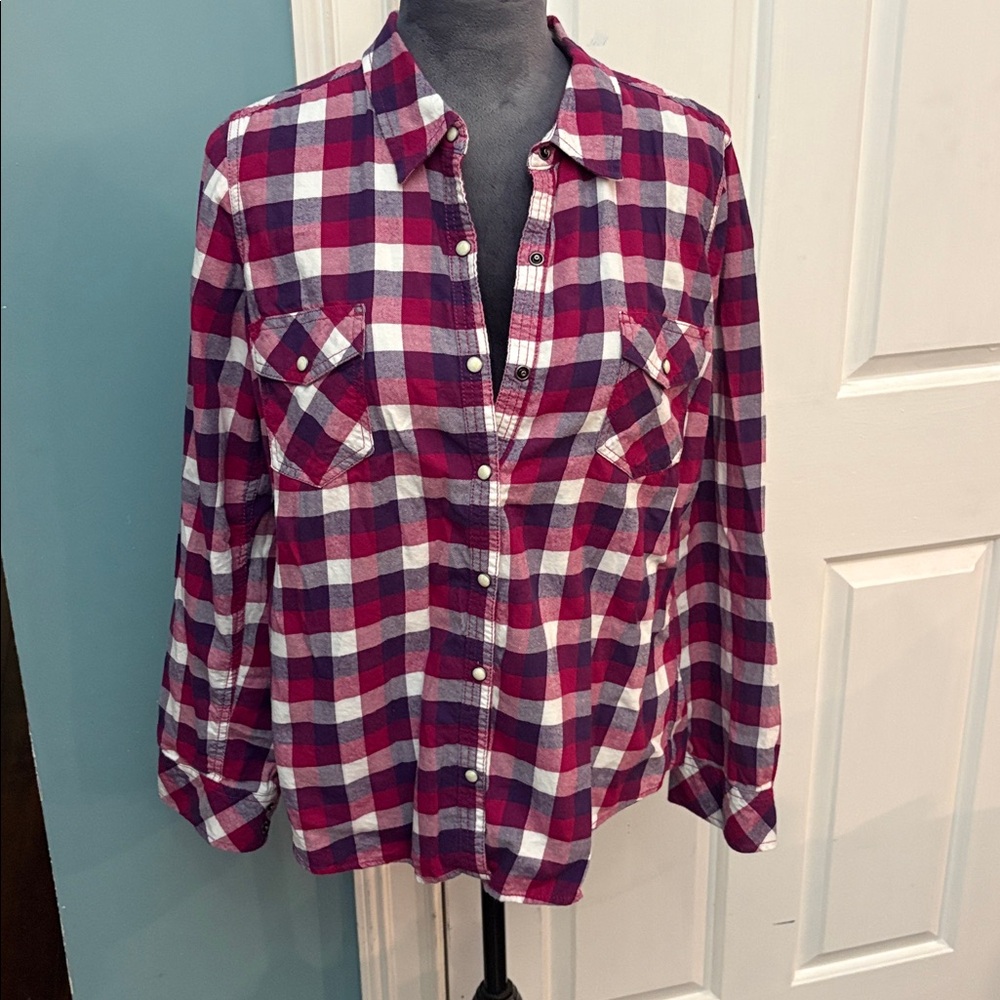 Sonoma Pink, Purple and White Plaid Flannel Shirt